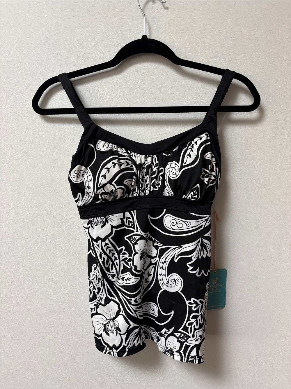 Caribbean Joe RISQUÉ Framed Peasant Tankini Top,Size 10,NWT